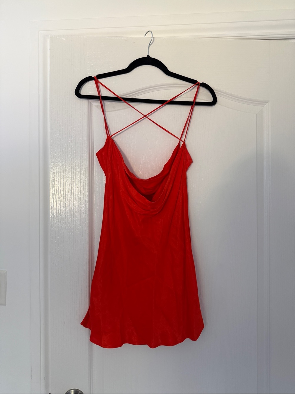 Zara Red Orange Satin Cowl Slip Dress with Crisscross Straps - Picture 4 of 4